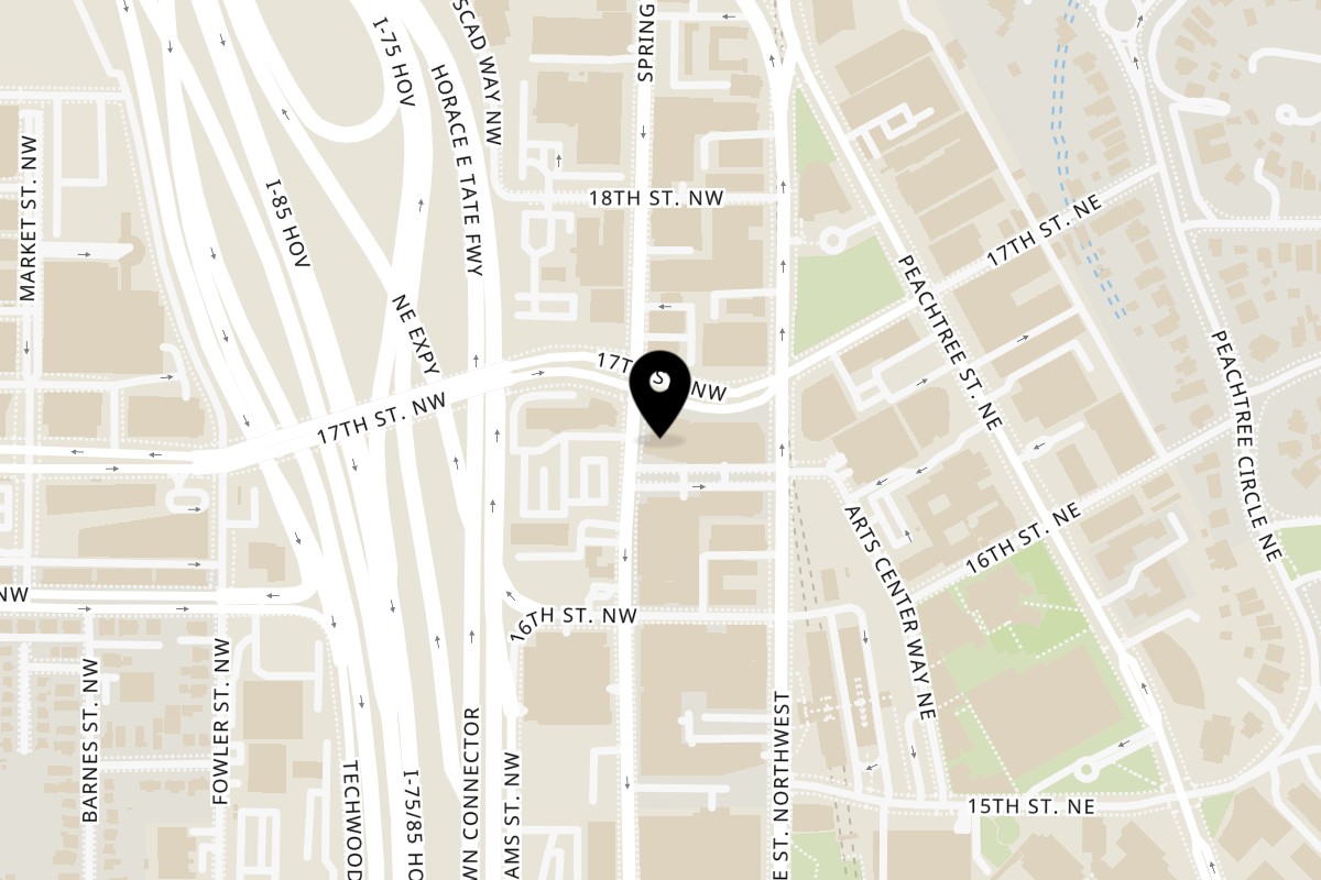 Map showing the location of White Windmill Bakery & Cafe Midtown on 1331 Spring St NW in Atlanta