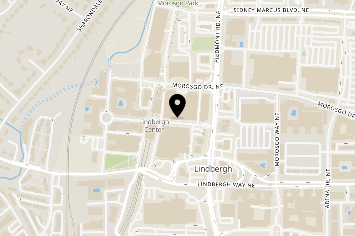 Map showing the location of White Windmill Bakery & Cafe Buckhead on 562 Main St NE in Atlanta